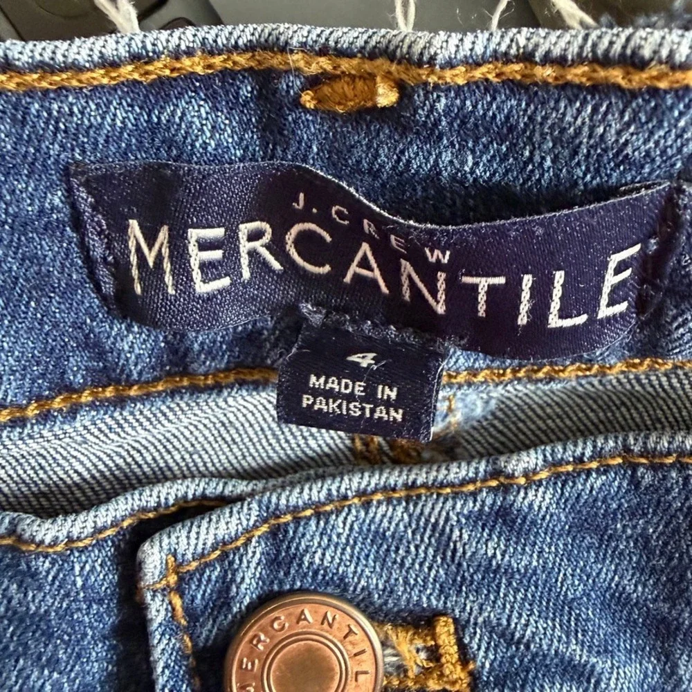 J.Crew Mercantile Denim Mini Skirt Raw Hem Blue Jean Casual Boho Size 4